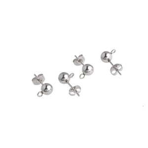 Polished stainless steel ball stud earrings with jump rings on a white background