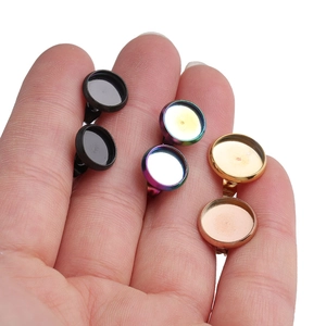 DIY stainless steel round stud earring settings in black, rainbow, and gold finishes