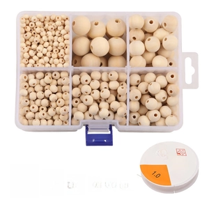 Natural Wooden Round Loose Beads Polished Wood Spacers Mixed Sizes With Storage Box And Elastic Cord For DIY Jewelry Making