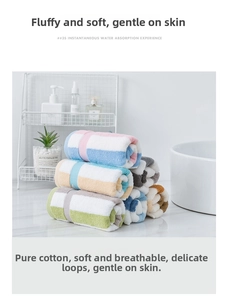 Detail showing colorful striped cotton towels stacked in an organized bathroom setting