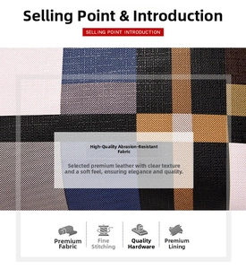 Detailed close-up of premium plaid leather fabric showing texture and soft touch on tote bag