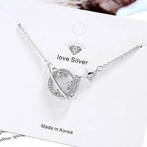 Elegant planet star pendant necklace in S925 silver with sparkling zircon pavé setting