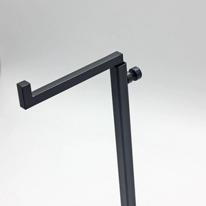 L-shaped black metal display hook with square cross-section and adjustable screw