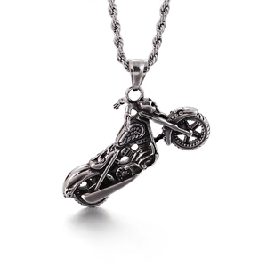 Retro Motorcycle Pendant Stainless Steel Biker Jewelry Punk Rock Skeleton Ghost Rider Style For Men