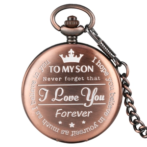 Bronze pocket watch for son with I Love You engraving on a white background
