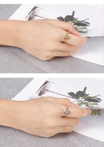 Detailaufnahme von Herz-Zirkon-Ringen in Gold und Silber im direkten Vergleich