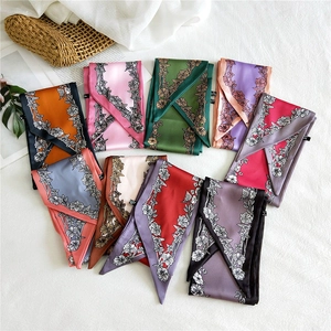 Set of 10 colorful silk-touch scarves with floral patterns for hair, neck or handbags