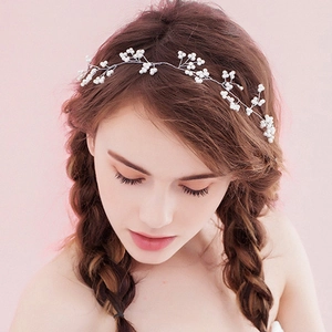 Bridal Hair Vine Handmade Faux Artificial Pearl Headband Silver Alloy Wire Flexible Wedding Headpiece For Women