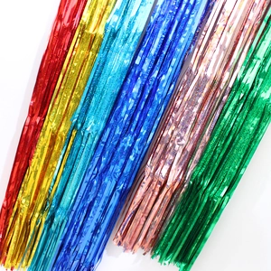 Shiny PET laser fringe curtains in multiple metallic colors for party backdrops