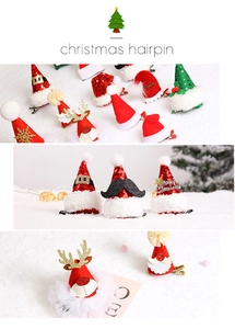 Detailed collage of sequined Christmas hat hairpins with antlers and festive decorations