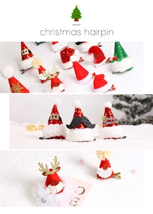 Christmas hair clips featuring festive Santa hats, reindeer antlers, and sequins