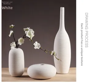 Detailstruktur weißer matter Keramikvasen mit horizontalen Schnitzlinien und elegantem Design