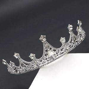 Close-up of sparkling clear crystals and silver metal on a luxury princess crown headpiece