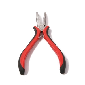 Professional mini precision pliers with red and black non-slip handles on white background
