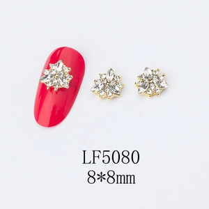 8x8mm 3D flower nail charm with marquise crystals and gold base, model LF5080