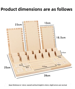 Detailed size schematic of a wooden jewelry display set with 3 necklace backboards