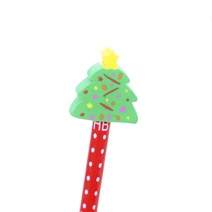 Christmas HB pencil with green Xmas tree eraser topper and red polka dot pattern