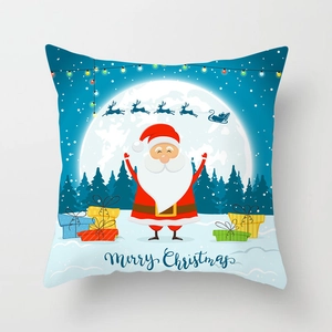 Detailed view of square Christmas pillowcase featuring Santa Claus and Merry Christmas print
