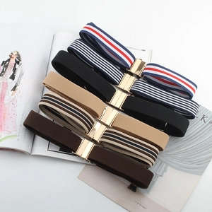 Elastic waist belts for women with gold buckles in five stylish colors and stripes