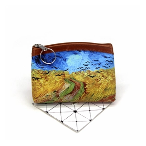 Detail of artistic oil painting print coin purse featuring Van Gogh art and metal hook