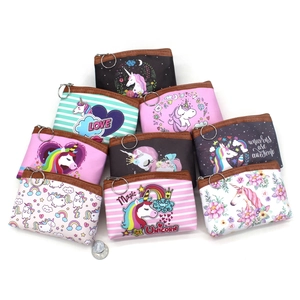 Detailed collection of colorful unicorn coin purses with zippers and keychains