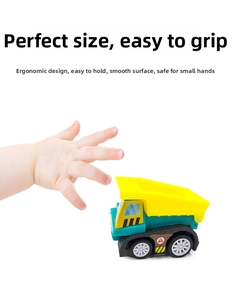 Mini construction toy truck with smooth rounded edges designed for easy baby gripping