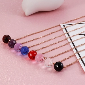 Faceted crystal pendant necklaces with rose gold chains in multiple colors for women