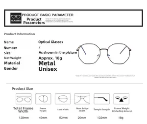 Detailed size guide and technical measurements for these geometric metal optical glasses