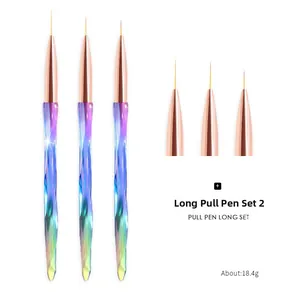 Three-piece set of professional nail art liner brushes with iridescent crystal handles