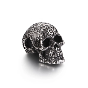 Pendentif tête de mort en acier inoxydable gothique avec motifs gravés vintage