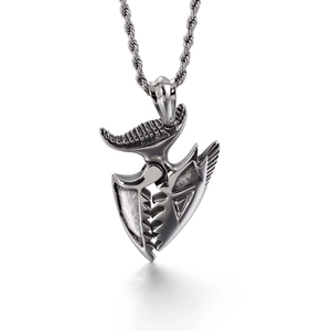 Viking shield raven pendant necklace in dark silver metal finish with a twist chain