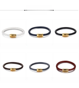 Bracciali da uomo in pelle intrecciata con chiusura magnetica dorata in sei colori