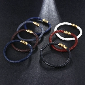 Braided leather bracelets for men with magnetic gold clasp in assorted colors