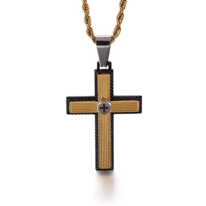 Two Tone Cross Pendant For Men 316L Stainless Steel Striped Religious Industrial Style Jewelry Necklace Accessory Durable