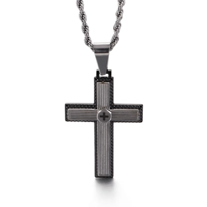 Minimalist stainless steel two-tone cross pendant necklace with a silver rope chain