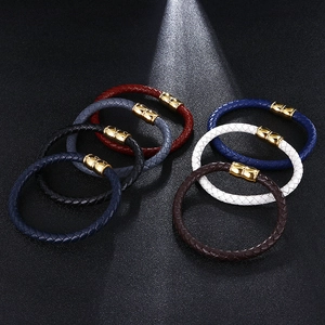 Handwoven microfiber leather bracelets in multiple colors with gold magnetic steel clasps