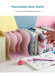 Adjustable telescopic metal bookend with multi-compartment design in macaron colors