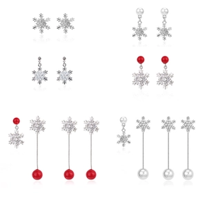Snowflake Rhinestone Drop Earrings Long Tassel Artificial Pearl Jewelry Women With 925 Sterling Silver Earring Post