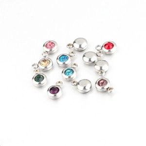 Stainless steel 6.5mm round 12-color birthstone pendants DIY jewelry accessories set