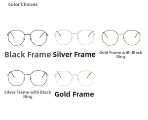Collection of geometric metal glasses frames in black, silver, and gold finishes