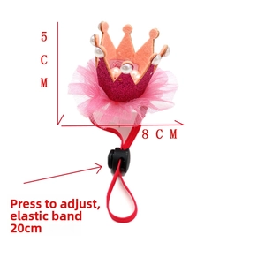 Pink pet crown with mesh base and adjustable elastic strap, size 5x8cm details