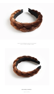 Detail of dark brown braided velvet headband showing the thick weave and non-slip lining