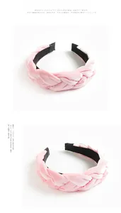Close-up of pink braided velvet headband with soft texture and non-slip lining