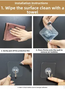 Step-by-step guide for installing transparent self-adhesive wall hooks without drilling
