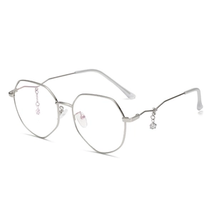 Polygonal silver metal glasses frame with star pendant and anti-blue light lenses