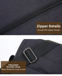 Detail view of smooth PVC zipper and adjustable metal buckle on durable fabric bag