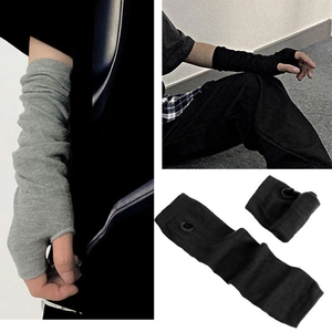 Knitted Long Arm Warmers Fingerless Gloves With Thumb Hole Striped Gothic Punk Ninja Streetwear Unisex Arm Sleeves
