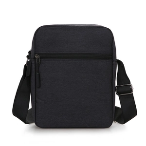 Men's dark gray Oxford cloth crossbody bag with adjustable strap and front zipper pocket