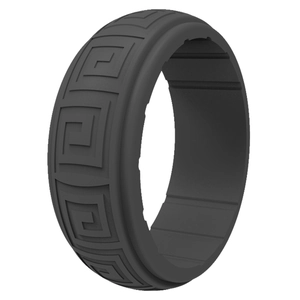 Dark grey silicone sports ring with Greek meander pattern and inner comfort grooves