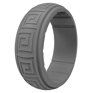 Men's grey silicone ring featuring Greek meander pattern and inner sweat grooves